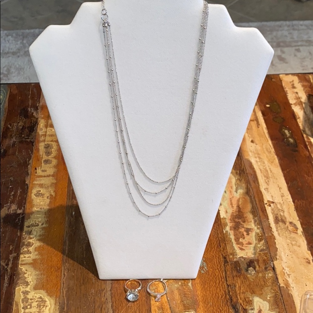 Silver Layered Necklace & Ring Bundle- NWOT